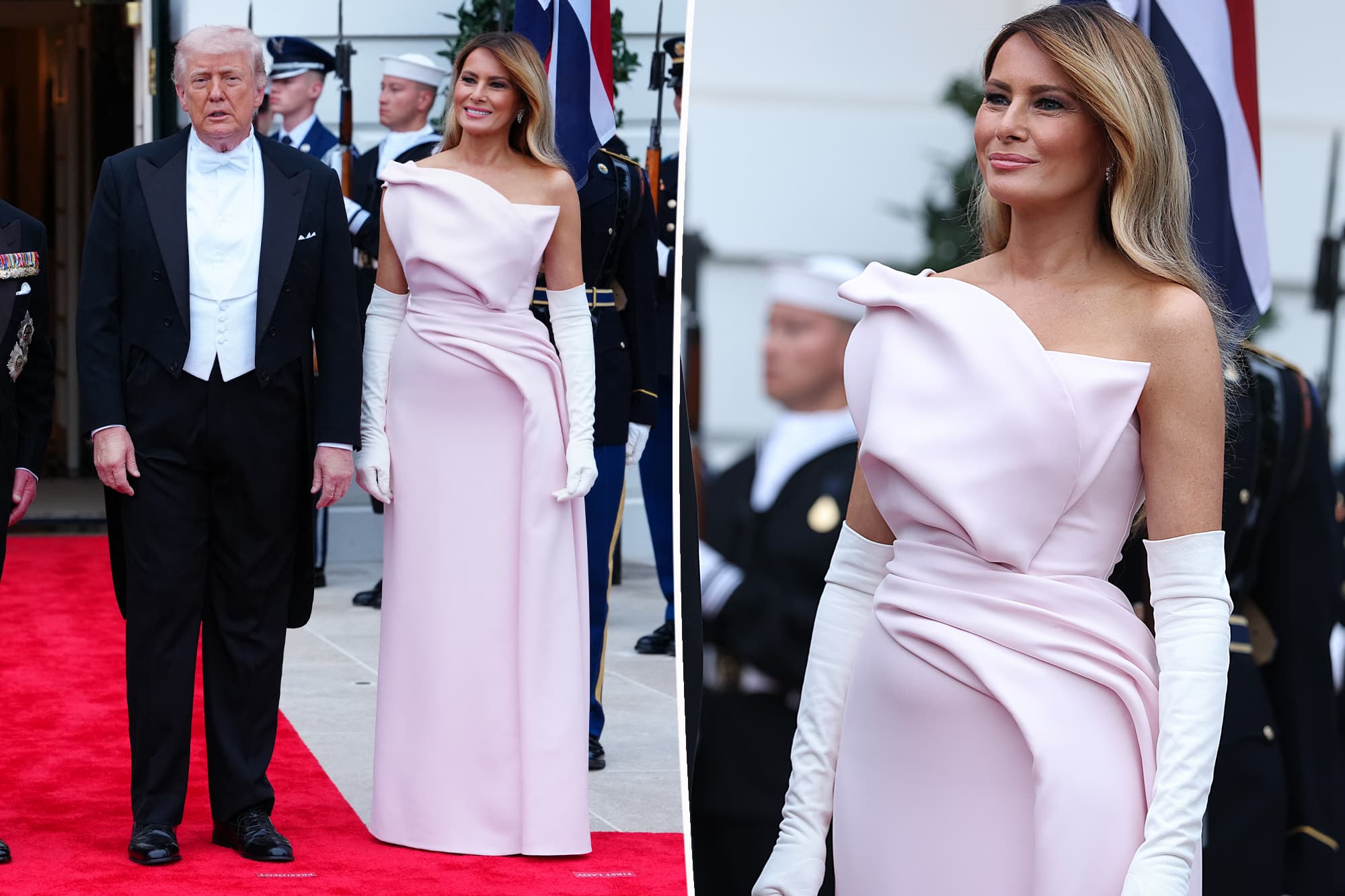 Melania Trump Wore a Pink Dior Haute Couture Dress at the Official Dinner Honoring King Charles III of England