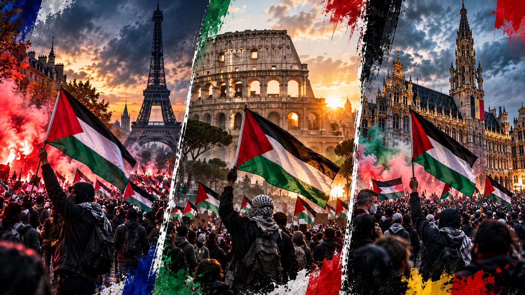 Filistin bayrakları Roma’dan Paris’e Avrupa protestolarında dalgalandı